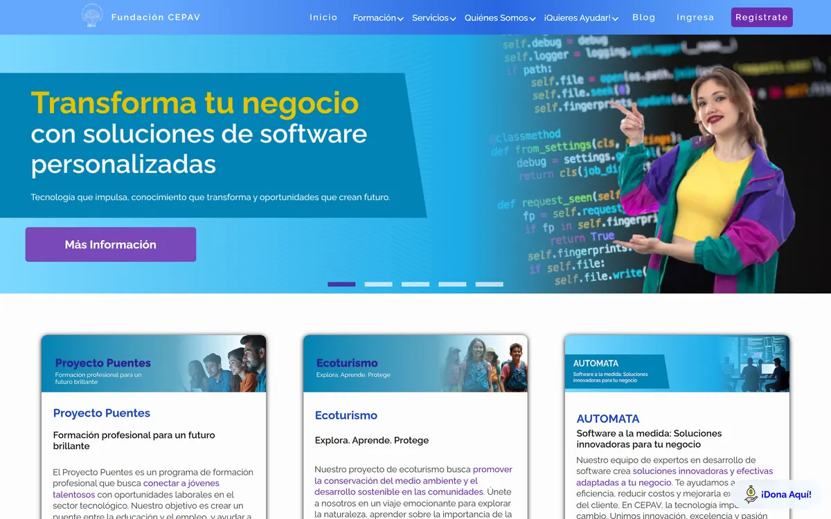 Captura de pantalla del sitio web Fundación CEPAV — Refactorización y rediseño web